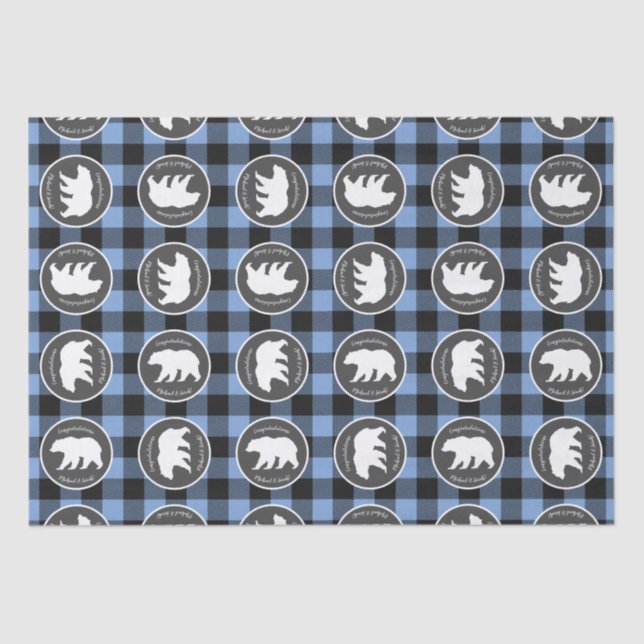 Mama Bear Baby Shower Woodland Lodge Boy Blue Tissue Paper (Front)