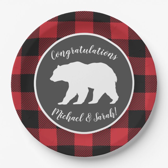 Mama Bear Baby Shower Woodland Lodge Paper Plate (Front)