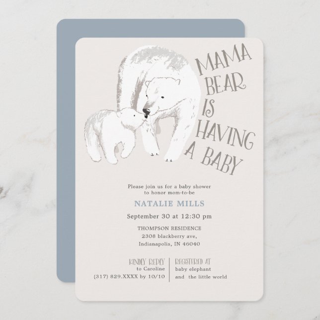 Mama Bear Blue Boy Baby Shower Invitation (Front/Back)