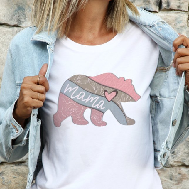Mama Bear Boho Floral Mother's Day Illustration T-Shirt (Creator Uploaded)