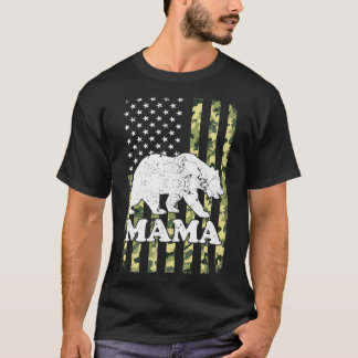 Mama Bear Camping Hiking Camouflage USA American F T-Shirt