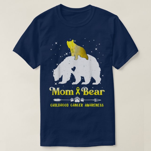 Mama Bear Childhood Cancer Awareness Month Gold Ri T-Shirt (Design Front)