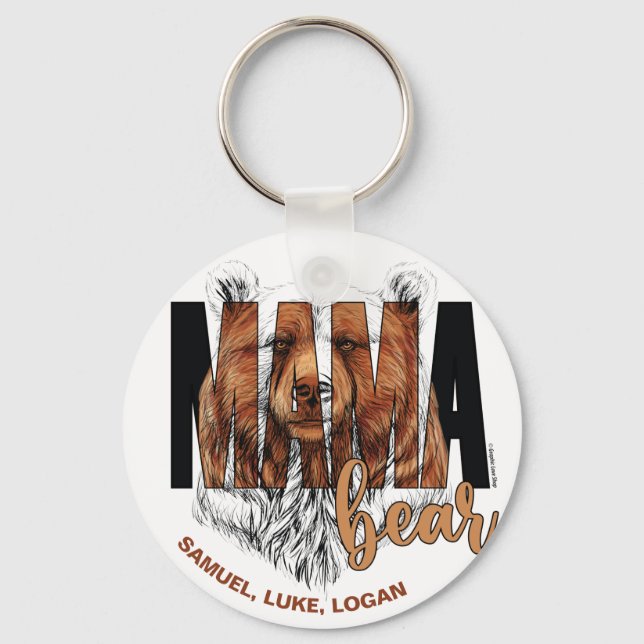 Mama Bear Children's Names Personalized Gift Key Ring (Front)