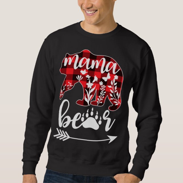 Mama Bear Christmas Pajama Buffalo Red Plaid Mama  Sweatshirt (Front)