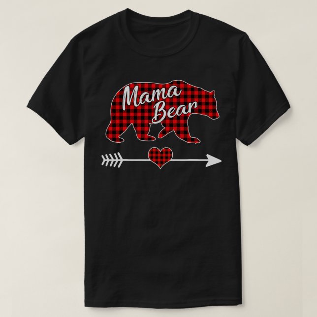Mama Bear Christmas Pajama Red Buffalo Plaid Famil T-Shirt (Design Front)
