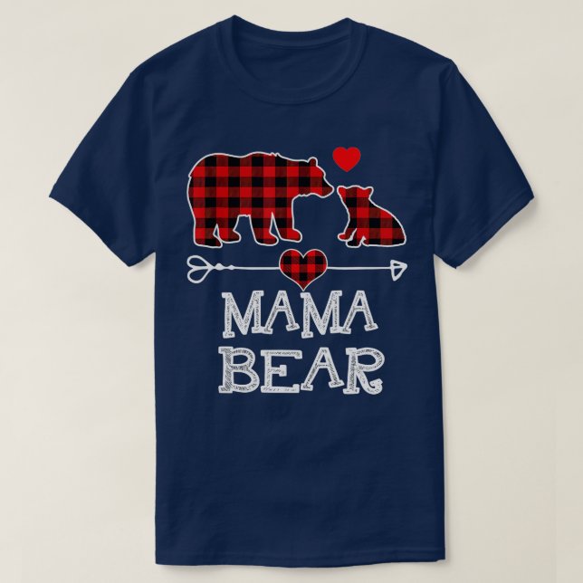 Mama Bear Christmas Pajama Red Plaid Buffalo Famil T-Shirt (Design Front)