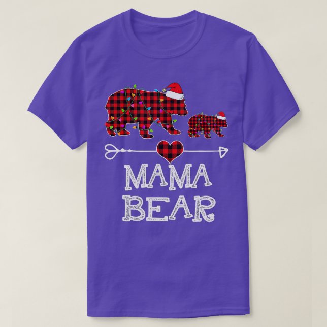 Mama Bear Christmas Pajama Red Plaid Buffalo Famil T-Shirt (Design Front)