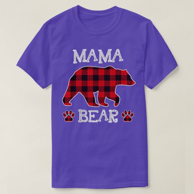 Mama Bear Christmas Pajama Red Plaid Buffalo Famil T-Shirt (Design Front)