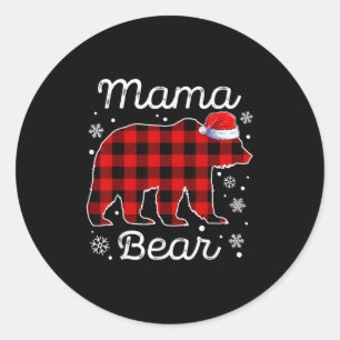 Mama Bear Christmas Pyjamas Red Plaid Buffalo Fami Classic Round Sticker