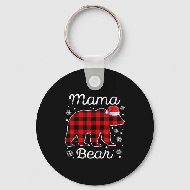 Mama Bear Christmas Pyjamas Red Plaid Buffalo Fami Key Ring (Front)