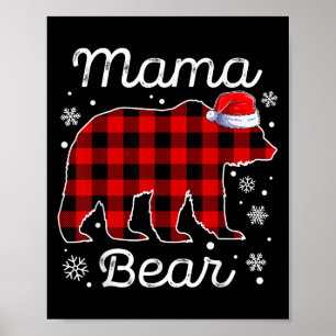 Mama Bear Christmas Pyjamas Red Plaid Buffalo Fami Poster