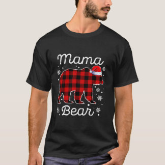 Mama Bear Christmas Pyjamas Red Plaid Buffalo Fami T-Shirt