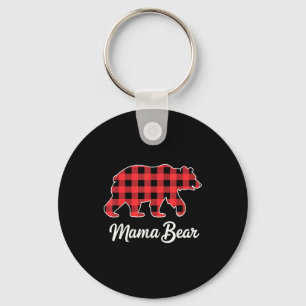 Mama Bear Christmas Red Buffalo Plaid Family Match Key Ring