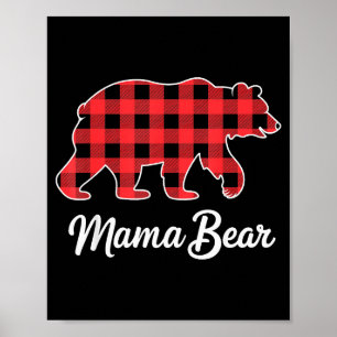 Mama Bear Christmas Red Buffalo Plaid Family Match Poster
