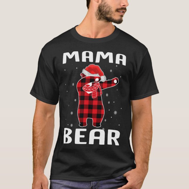 Mama Bear Dabbing Christmas Pajama With Santa Hat  T-Shirt (Front)