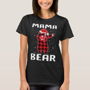 Mama Bear Dabbing Christmas Pajama With Santa Hat T-Shirt
