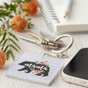 Mama Bear Elegant Rustic Floral Flowers Mum Key Ring