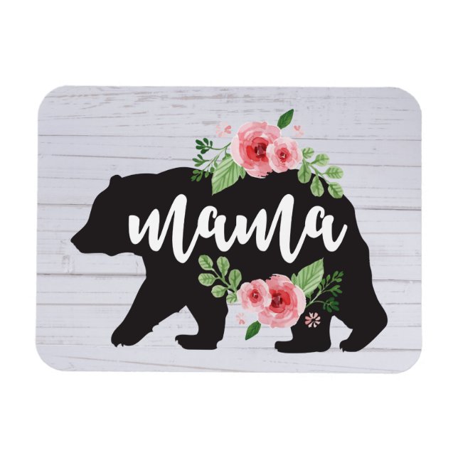 Mama Bear Elegant Rustic Floral Flowers Mum Magnet (Horizontal)