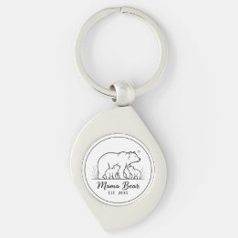 Mama Bear EST 2025 Circle Logo Line Art Key Ring