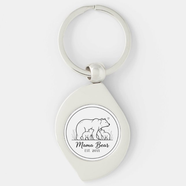 Mama Bear EST 2025 Circle Logo Line Art Key Ring (Front)