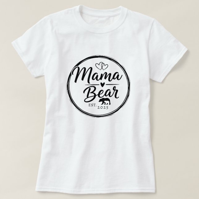 Mama Bear Est 20XX Wild Heart Line Art T-Shirt (Design Front)