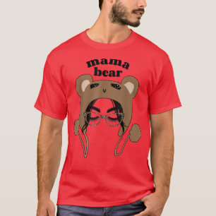 Mama Bear Face Leopard Glasses Messy Bun Mummy Mot T-Shirt