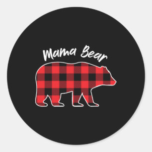 Mama Bear Flannel Red Plaid Pajama Family Matching Classic Round Sticker
