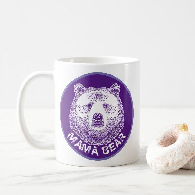 Mama Bear, Hand Drawn Illustration Coffee Mug (With Donut)