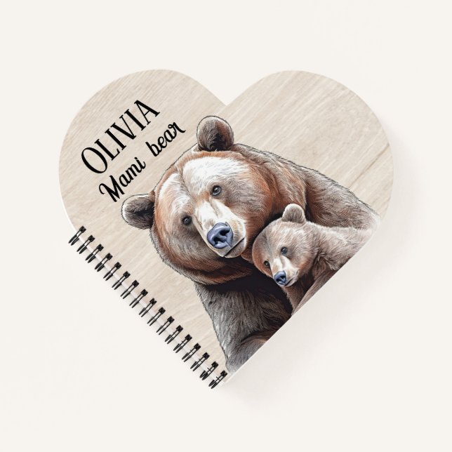 Mama Bear Heart-Shaped Personalized Notebook (Front)