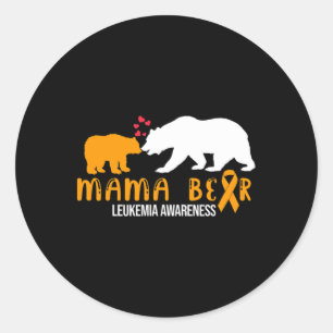 Mama Bear Leukaemia Awareness Orange Ribbon Suppor Classic Round Sticker