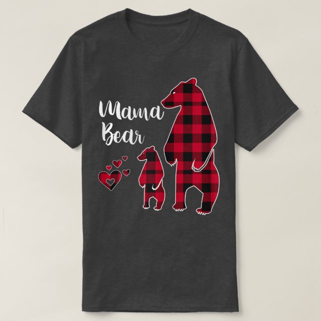 Mama Bear Little Bear Pajama Red Buffalo Plaid  T-Shirt (Design Front)