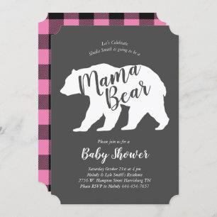 Mama Bear Lodge Baby Shower Pink Plaid Girl Invitation
