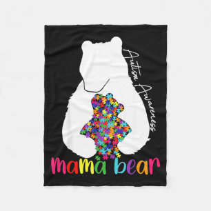 Mama bear love support autism awareness puzzle bea fleece blanket