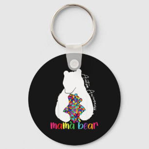 Mama bear love support autism awareness puzzle bea key ring