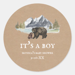 Mama Bear Mountains Baby Shower Cardstock Classic Round Sticker