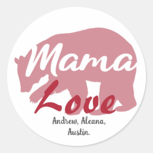 Mama Bear Mum Kid Names Personalised Customise Classic Round Sticker