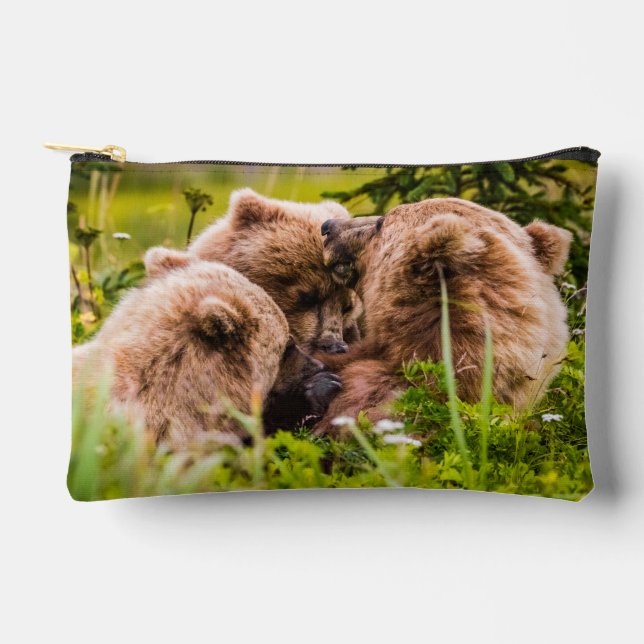 Mama bear nursing her two cubs, Lake Clark Nationa Accessory Pouch (Front)
