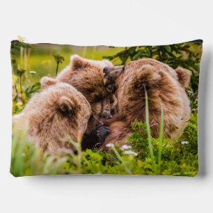 Mama bear nursing her two cubs, Lake Clark Nationa Accessory Pouch
