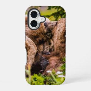 Mama bear nursing her two cubs, Lake Clark Nationa iPhone 16 Case