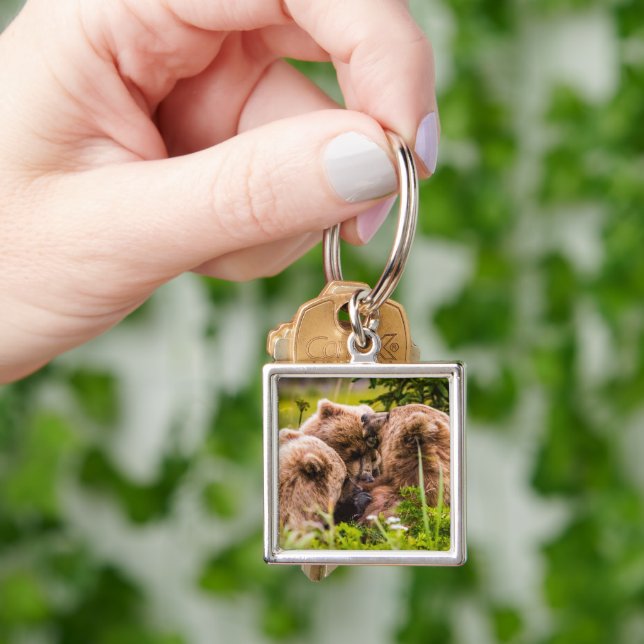 Mama bear nursing her two cubs, Lake Clark Nationa Key Ring (Hand)