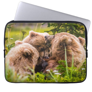 Mama bear nursing her two cubs, Lake Clark Nationa Laptop Sleeve