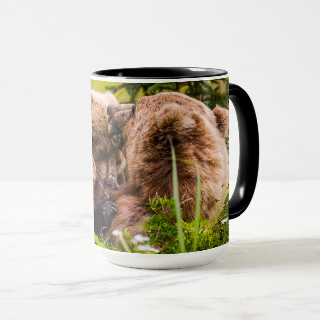 Mama bear nursing her two cubs, Lake Clark Nationa Mug (Front Right)