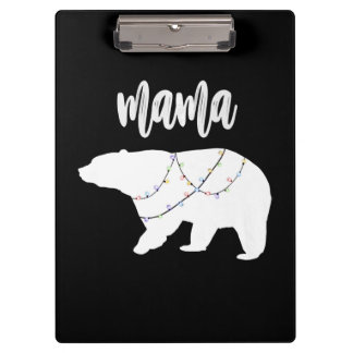 Mama Bear Polar Bear String Of Lights Christmas Clipboard