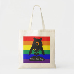 Mama bear rainbow hugs tote bag