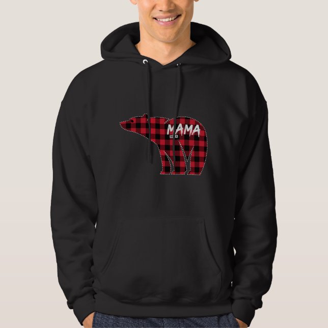 Mama Bear Red Plaid Matching Family Christmas Paja Hoodie (Front)