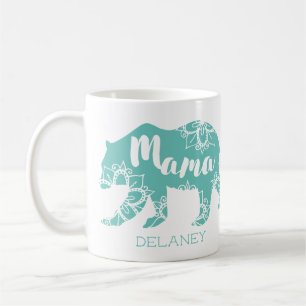 Mama Bear Rustic Country Floral Mint Personalised Coffee Mug