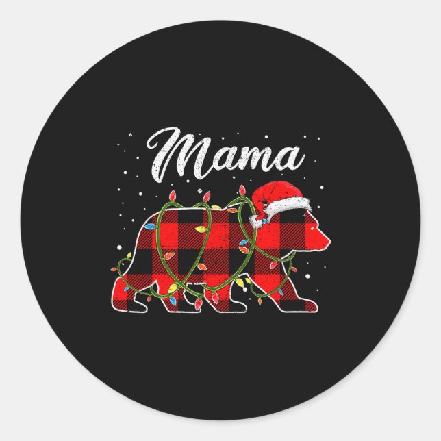 Mama Bear Shirt, Red Buffalo Plaid Mum Bear Pajama Classic Round Sticker (Front)