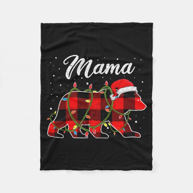 Mama Bear Shirt, Red Buffalo Plaid Mum Bear Pajama Fleece Blanket (Front)