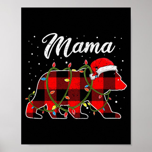 Mama Bear Shirt, Red Buffalo Plaid Mum Bear Pajama Poster (Front)