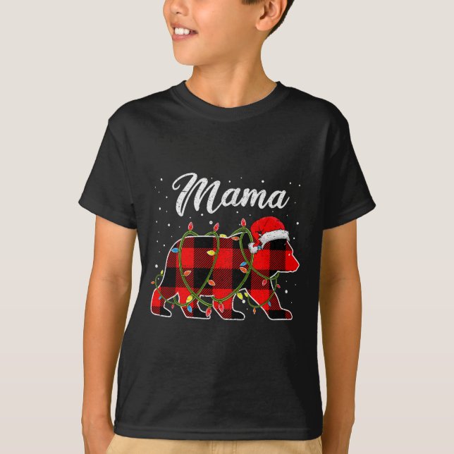Mama Bear Shirt, Red Buffalo Plaid Mum Bear Pajama T-Shirt (Front)